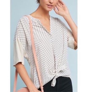RUNS LARGE Anthropologie Porridge polka dot contrast blouse